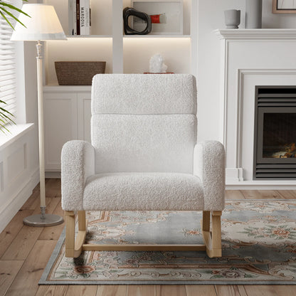 Schommelstoel – Draaifauteuil – Relaxstoel – Loungestoel – Lichtgrijs Fluweel – Ergonomisch Comfort – Massief Hout & Metaal