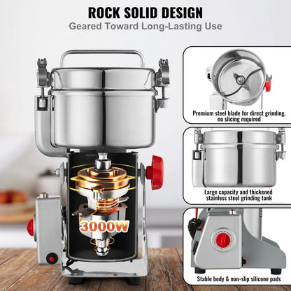 Kruidenmolen Elektrisch - Specerijenmolen - Graanmolen - Kruidenmaler - Elektrische Koffie Molen - Hoge snelheid commerciële slijpmachine - 300G - 1500W - 28000RPM - Zilver