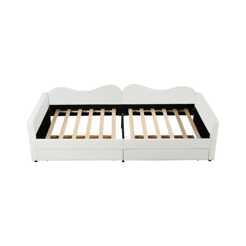 Kinderbed - Slaapbank met 2-laden - Teddybeerbedframe - Multifunctioneel Zacht -  Bed Met Rugleuning en Armleuningen -  90*200 cm -Wi t- (Ween matras)