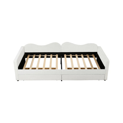 Kinderbed - Slaapbank met 2-laden - Teddybeerbedframe - Multifunctioneel Zacht -  Bed Met Rugleuning en Armleuningen -  90*200 cm -Wi t- (Ween matras)