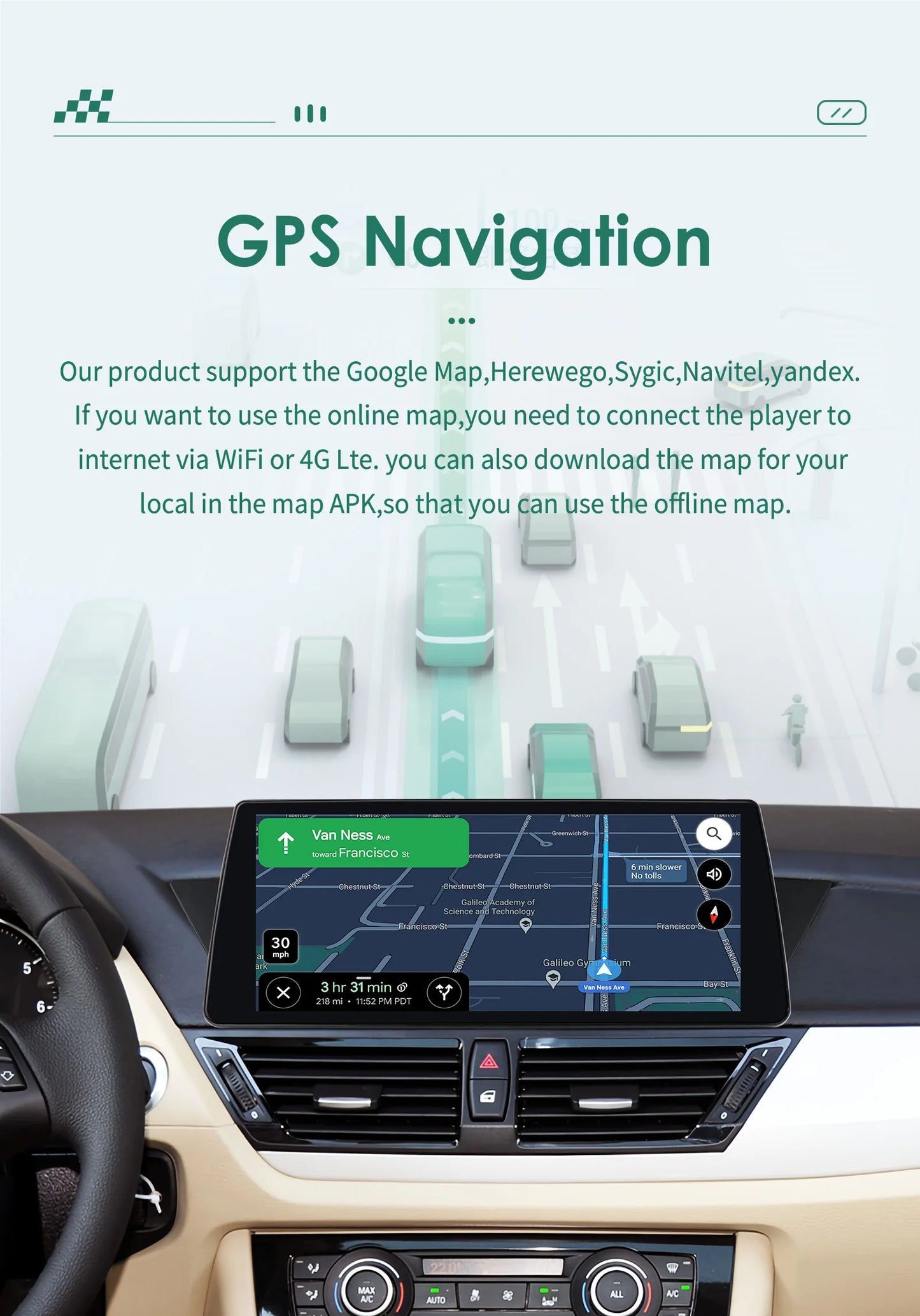 10,25" Autoradio – Multimedia Systeem – Navigatie Radio – Android 13 Headunit – CarPlay Android Auto – 6GB RAM 64GB Opslag – GPS Navigatie – Stuurbediening