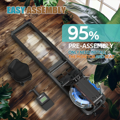 Water Roeimachine - Roeimachine - Magnetische Roeitrainer - Roeiapparaat - Opvouwbare - met Bluetooth Monitor - van Massief Hout - Ergonomisch Zitvlak - Max 160kg - 14L Watertank - Met Tablet Houder - Voor Thuisgebruik - Zwart - QUORE