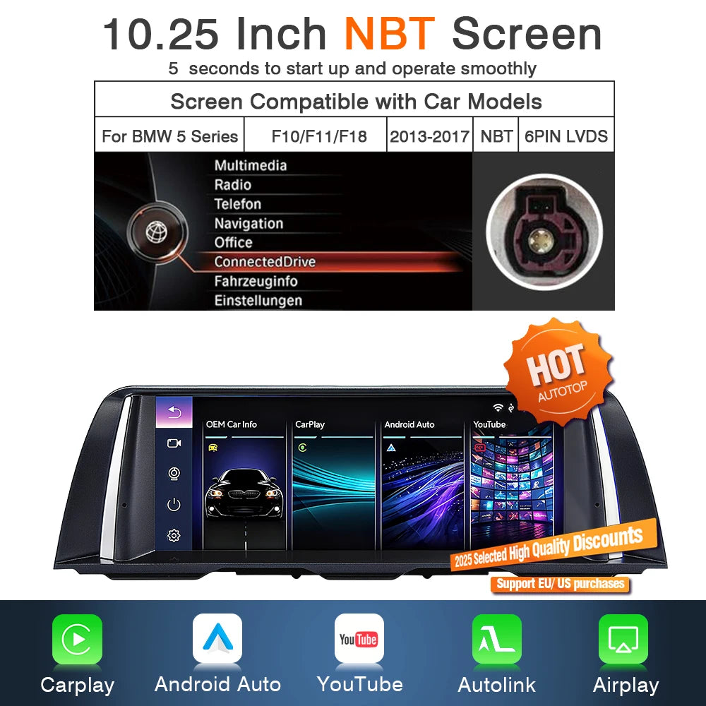 Multimedia Speler – Android Auto – CarPlay – Touchscreen Radio – Navigatiesysteem – 10,25 Inch Scherm – Draadloos CarPlay & YouTube Support