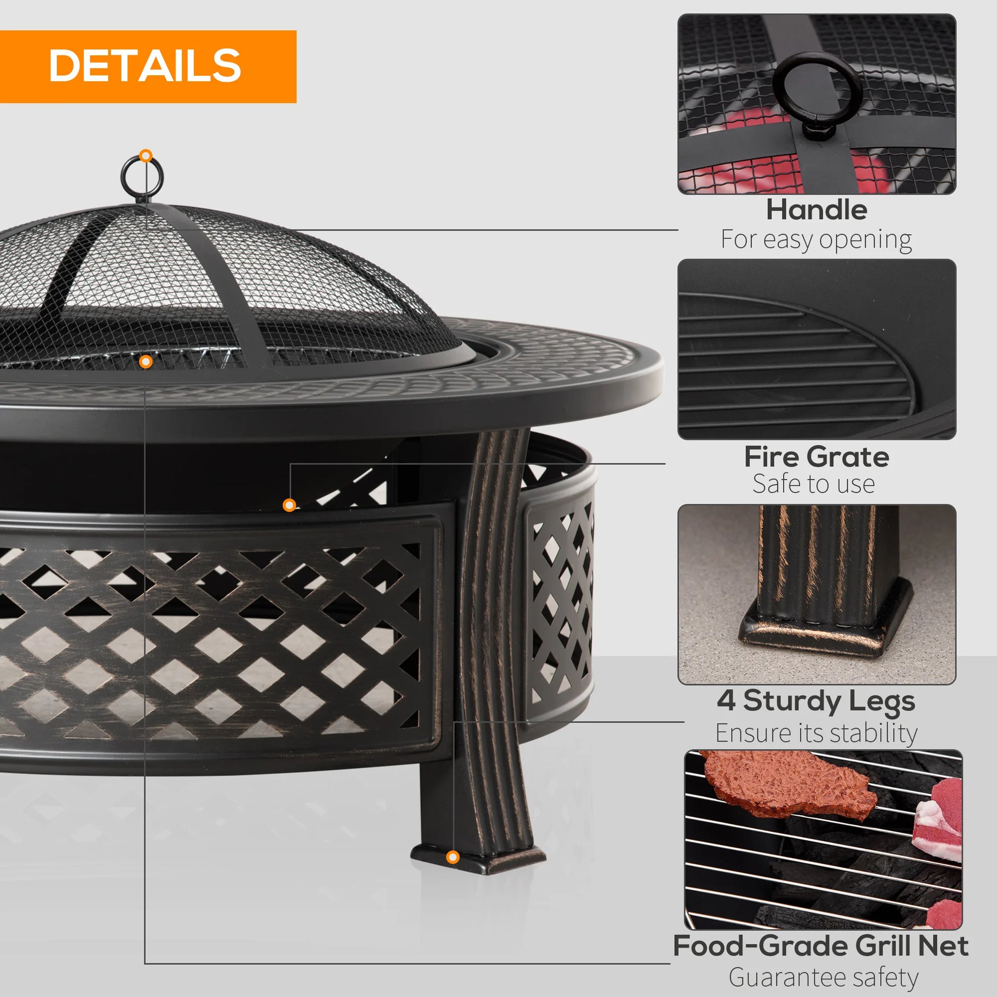 Vuurkorf – Tuinhaard – Buitenhaard – Barbecue – Warmtebron – Duurzaam Staal – Inclusief Houtvork - QUORE