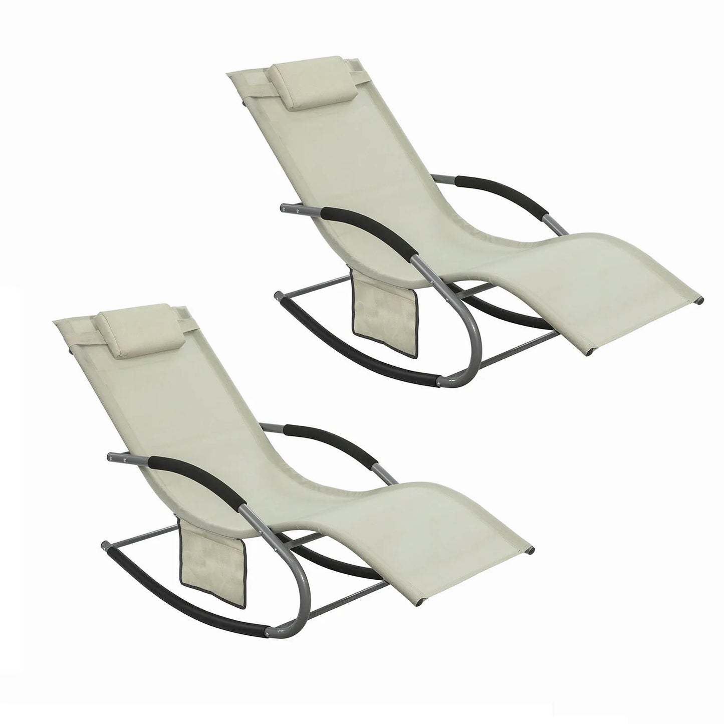 Loungestoel – Tuinstoel – Ligstoel – Strandstoel – Balkonstoel – Set van 2 Beige – Verstelbaar Ontwerp – Weerbestendig Metalen Frame