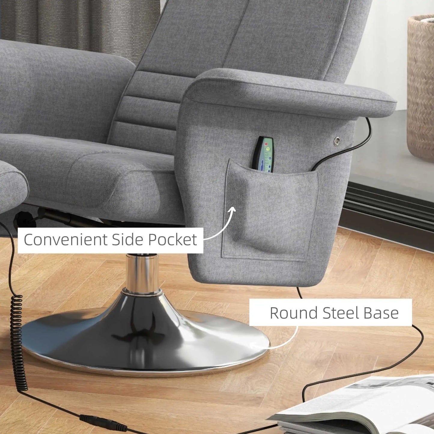Elektrische Relaxfauteuil – Massagefauteuil – Relaxstoel – Draaifauteuil – Comfortstoel – 8 Vibratiemassagepunten – Verstelbare Rugleuning