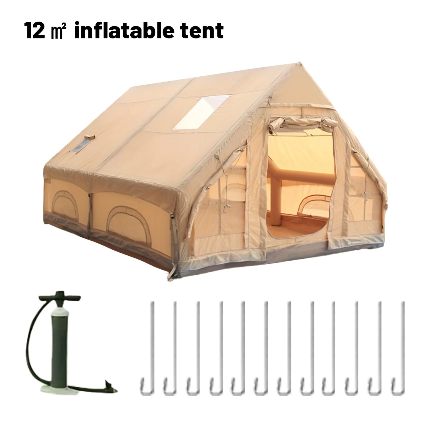 Opblaasbare Tent – Kampeertent – Familietent – Glamping Tent – Schuurtent – 4x3x2,1 m – Stevig Oxford Materiaal – Snel Opblaasbaar Met Draagtas - QUORE