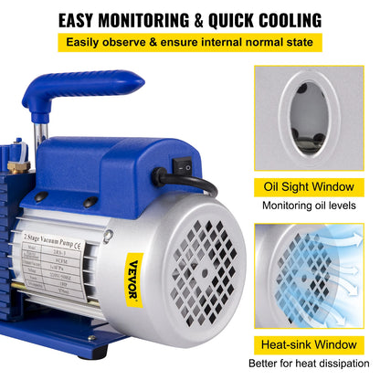 Vacuümpomp - Vacuümpomp Air Conditioner - Vacuümkamer - Vacuümkamer met pomp - Koelgereedschap - Air Conditioning Pomp - 9 CFM - 1 HP - 220V 5PA - Ultieme Vacuüm Koelmiddel HVAC Luchtgereedschap