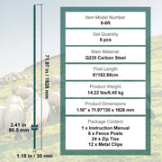 Fence Posts - Pole - Pasture Post - Pasture Fence - Forest Fence - Forest Fence - Garden Fence - Heavy Duty Metal - 6 Inch - for for Garden Garden Lawn Farms &amp; Outdoors Wire Fence - Pack of 6