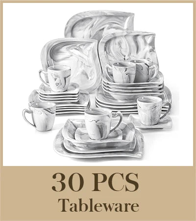 Serviesset – Servies - Plate - Marmer Grijs - 30-Delige - Compleet Tafelservies - Borden, Soepborden, Kopjes - Schotels – Geschikt voor 6 Personen