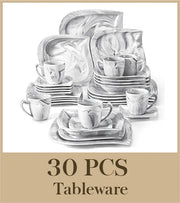 Serviesset – Servies - Plate - Marmer Grijs - 30-Delige - Compleet Tafelservies - Borden, Soepborden, Kopjes - Schotels – Geschikt voor 6 Personen