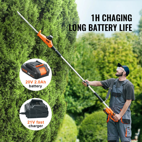 Vevor - Hedge Trimmer - Cordless Hedge Trimmer - 20V - 18 inch double-edged steel blade - 74”-94” extendable design for high branches - Orange