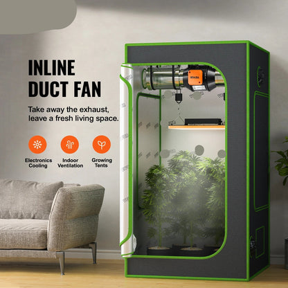 Inline Duct Ventilator - Buisventilator - Pijpventilator - 4-Inch - met Temperatuur - en Vochtigheidscontroller - 28dB - 205 CFM - voor Luchtcirculatie en Kweekruimtes