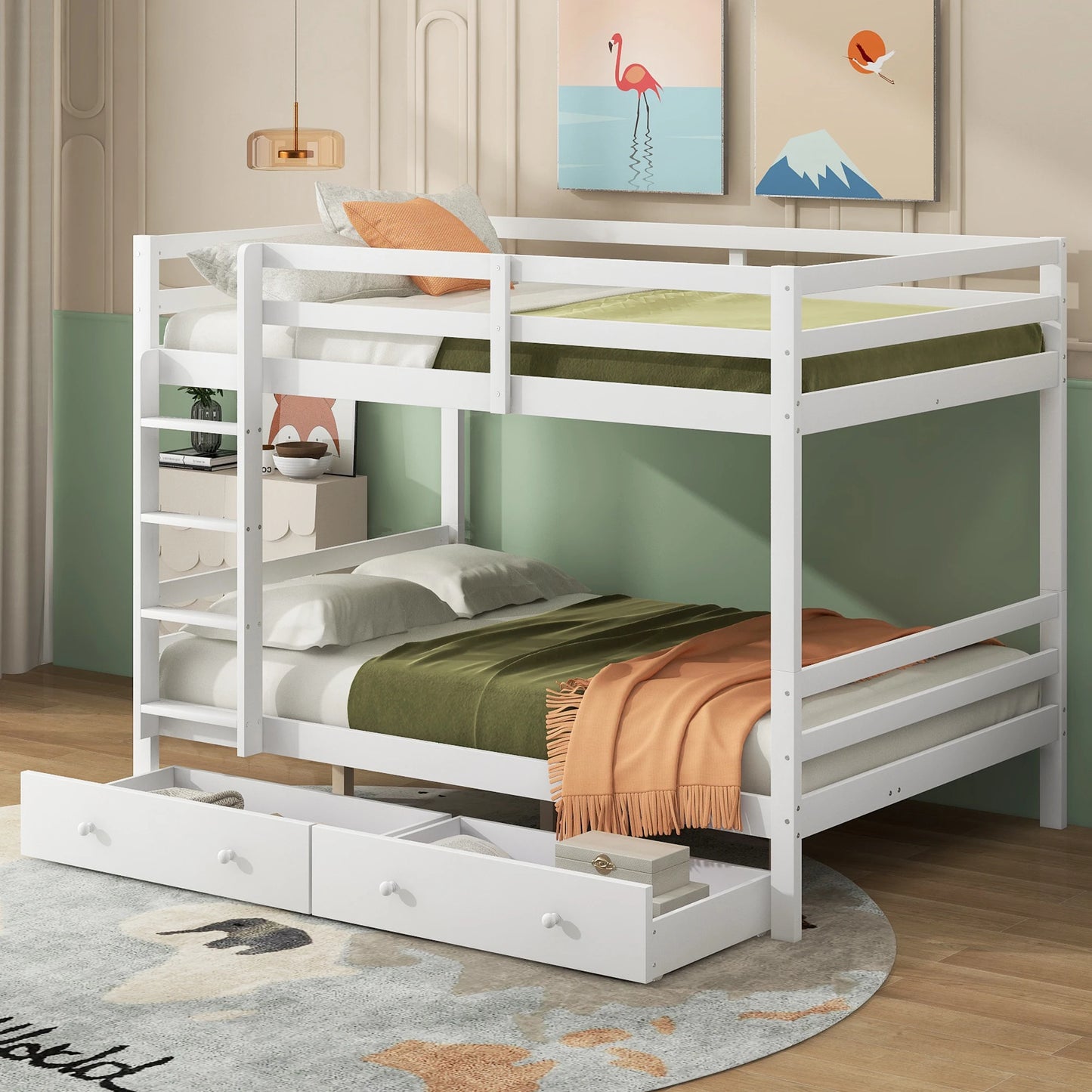 Hoogslaper Kinderbed – Halfhoogslaper – Stapelbed – Tienerbed – Kinderbed 90x200 cm – Met LED-verlichting – Inclusief Bureau en Opberglade – Speelse Raamvormen – Zonder Matras