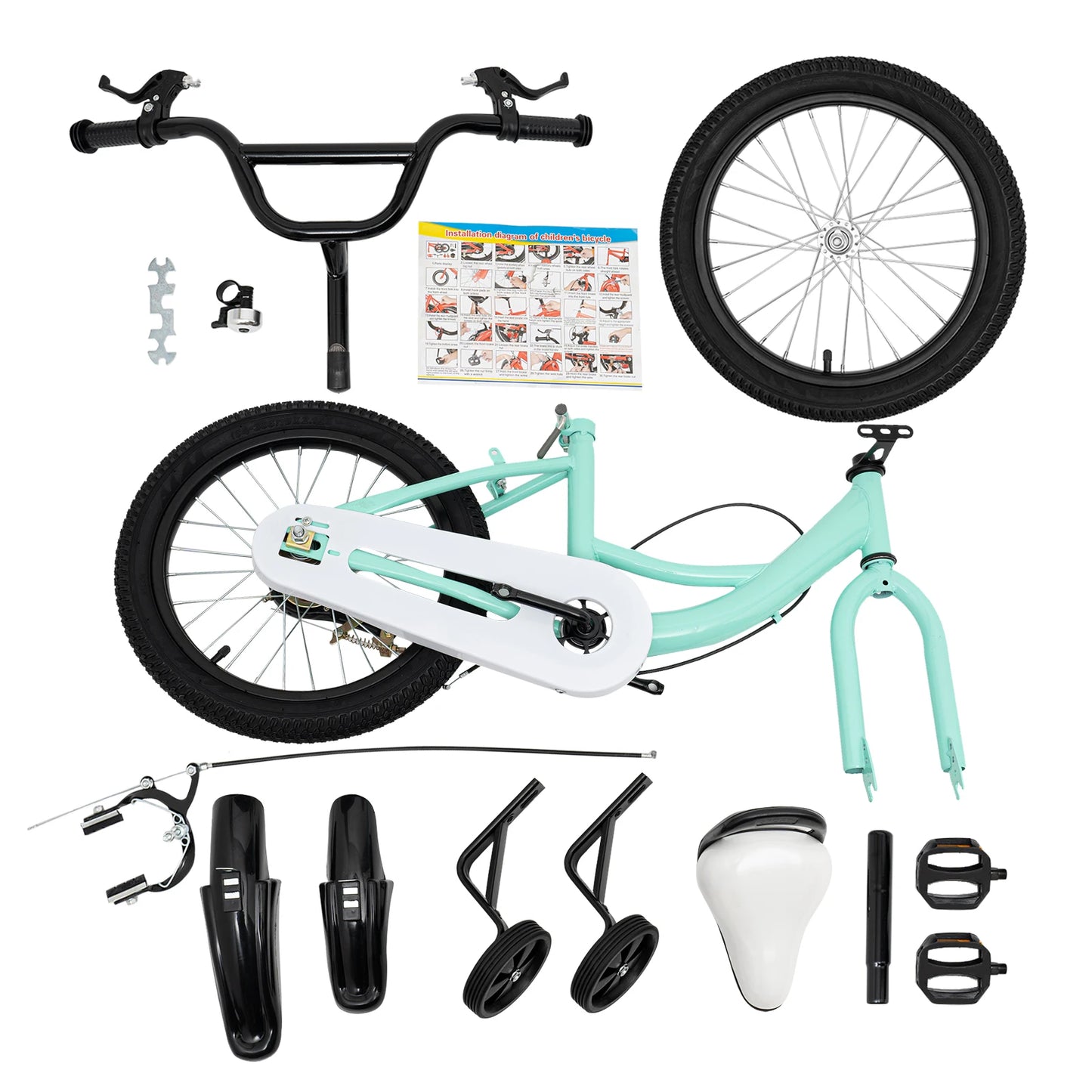 Kinderfiets - Kinderfietsen - Jongensfiets - Meisjesfiets - 16" - Fiets voor Jongens en Meisjes met Veiligheidswielen en Schokabsorberende Rubberen Banden