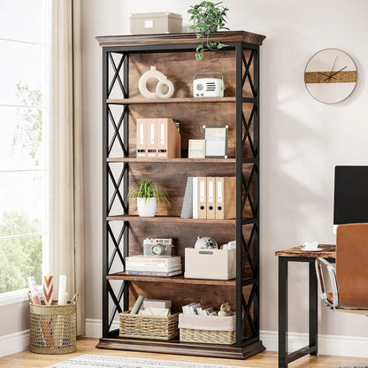 Boekenkast – Boekrek – Wandkast – Opbergkast – Industrieel Design – Stalen Frame – Waterbestendige MDF Planken - 80 x 30 x 180 cm - Bruin