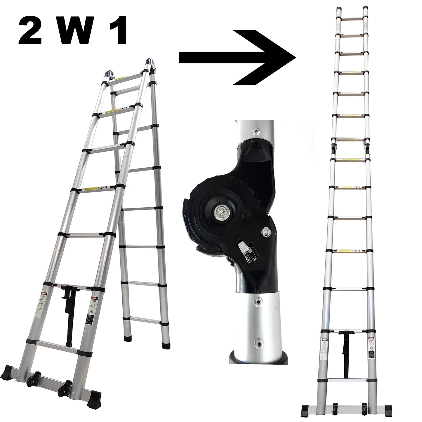 Telescopische Aluminium Ladder – Uitschuifbare Ladder – A-Frame Trap – Inklapbare Ladder – Compacte Ladder – Lichtgewicht 6063 Aluminium – Maximaal 150 Kg Belastbaar - 2,1m Plus 2,1m