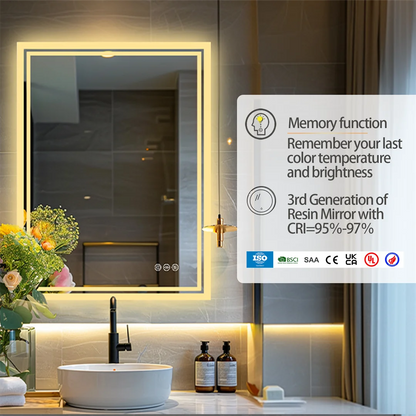 Badkamerspiegel - met Licht - Wandspiegel - Montage - Frameloze - 70x90cm - Anti-condens - met Licht Achtergrondverlichting - Aanraaksensor - Dimbaar Ontwaseming - voor Badkamer - Toilet - Douche - Make-up en Scheren