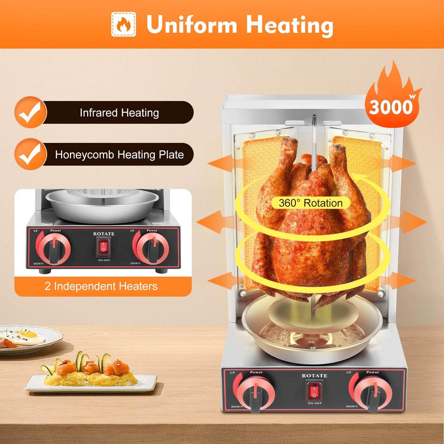 Gasdoner Kebab Machine – Doner Kebab Grill – Shawarma Grill – Kebab Grill – 3000W Infrarood – 8 Kg Capaciteit