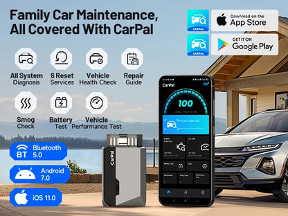OBD Scanner - OBD2 - Auto Scanner - Auto uitlezen - Diagnose Apparatuur voor Auto's - Diagnosetool voor Alle Aystemen - Accutest - Smogcontrole - iOS Android - Bluetooth 5.0 - Voertuiggezondheidscontrole - Live Data - Resetservices