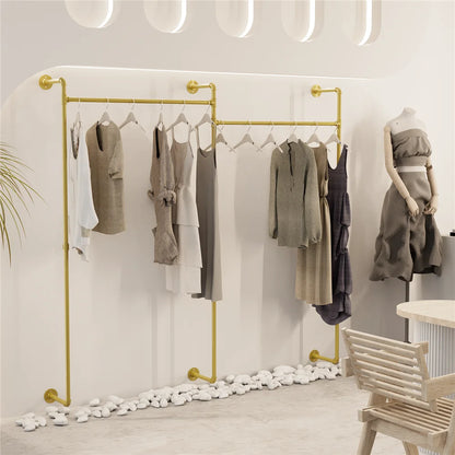 Kledingrek - Kledingroede - Kledingrek metaal - Wandgemonteerd - Industrieel Pijp Kledingrek - 205x190cm/ 80.7x74.8 inch - Goud - QUORE