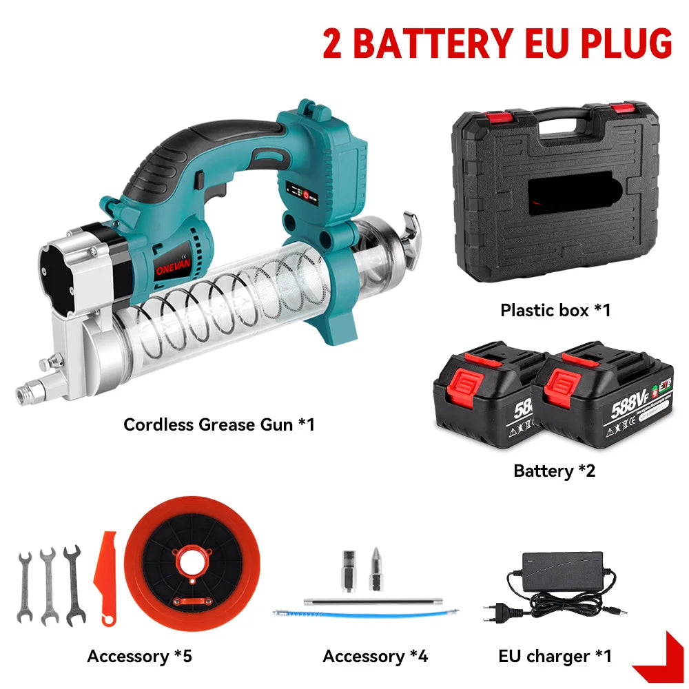 Vetspuit - met Accu - Elektrische - Draadloze - Pomp - Patroon - Oplaadbaar - 10000PSI - Hoge Druk - 960W - 18V - Brushless Motor - met Werkverlichting - Inclusief Opbergkoffer - 2 Batterij