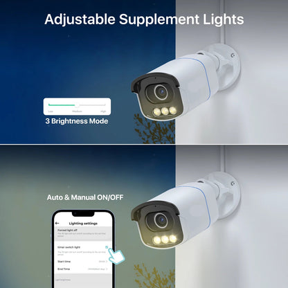 Beveiligingscamera - Buiten Camera met Nachtzicht - Camerabewaking - 5MP 3K - PoE - IP Camera - AI Personen - Voertuigen Detectie - Ingebouwde Microfoon - 4500K Warm Licht - Waterdicht IP66 - 330x330x83mm