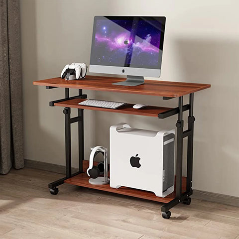 Desk - Desk for Adults - Desk for Computer - Computer Desk - Computer Table - Laptop Table - Computer Desk with Wheels - Height Adjustable - PC Table - Chocolate