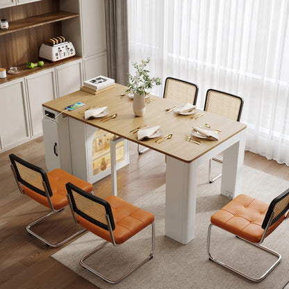 Kitchen island with wheels, extendable dining table with removable tabletop, bar table with power strips, serves kitchen island