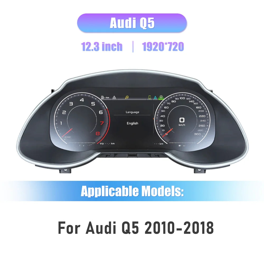 Digitaal Dashboard – LCD Display – Instrumentenpaneel – Cluster – Speedometer – Voor Audi Q5 2010-2018 – 12,3 Inch Full HD – Plug & Play Anti-Glare Scherm