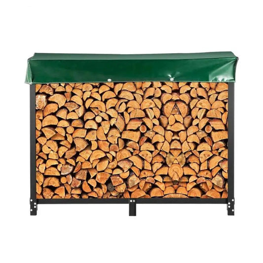 Brandhout Rek - Brandhoutrek - Houtopslag Binnen - Houtopslag - Houtrek - Haardhoutrek Binnen - Haardhout Opslag - Haardhout Rek - Haardhoutrek Buiten - 8ft - Stalen standaard - Houder voor brandhoutblokken 1300 lbs - Zwart