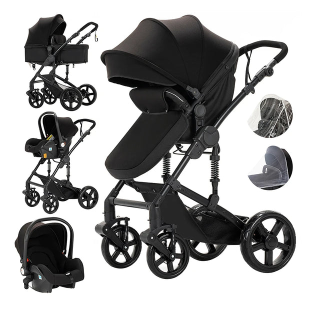 Kinderwagen – Wandelwagen - Opvouwbaar - Babywagen – 3-in-1 - Multifunctioneel - Lichtgewicht - Comfortabel - Veilig – Schokabsorptie - Zwart
