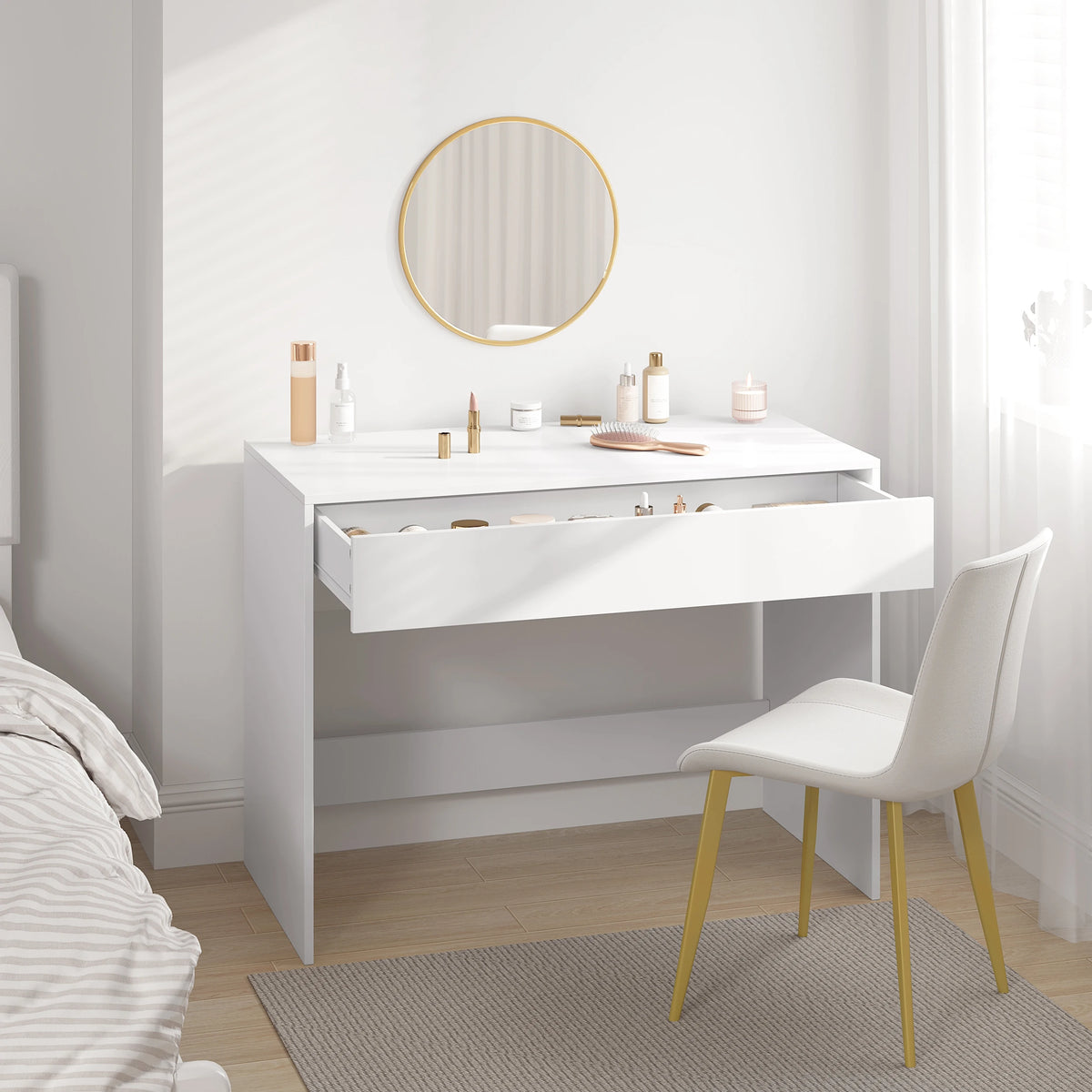 Computertafel - Laptoptafel - Computermeubel - Bureau met Lade - Werkstation - Voor Woonkamer - Kantoor -Studeerkamer - 100x75x50 cm - Wit
