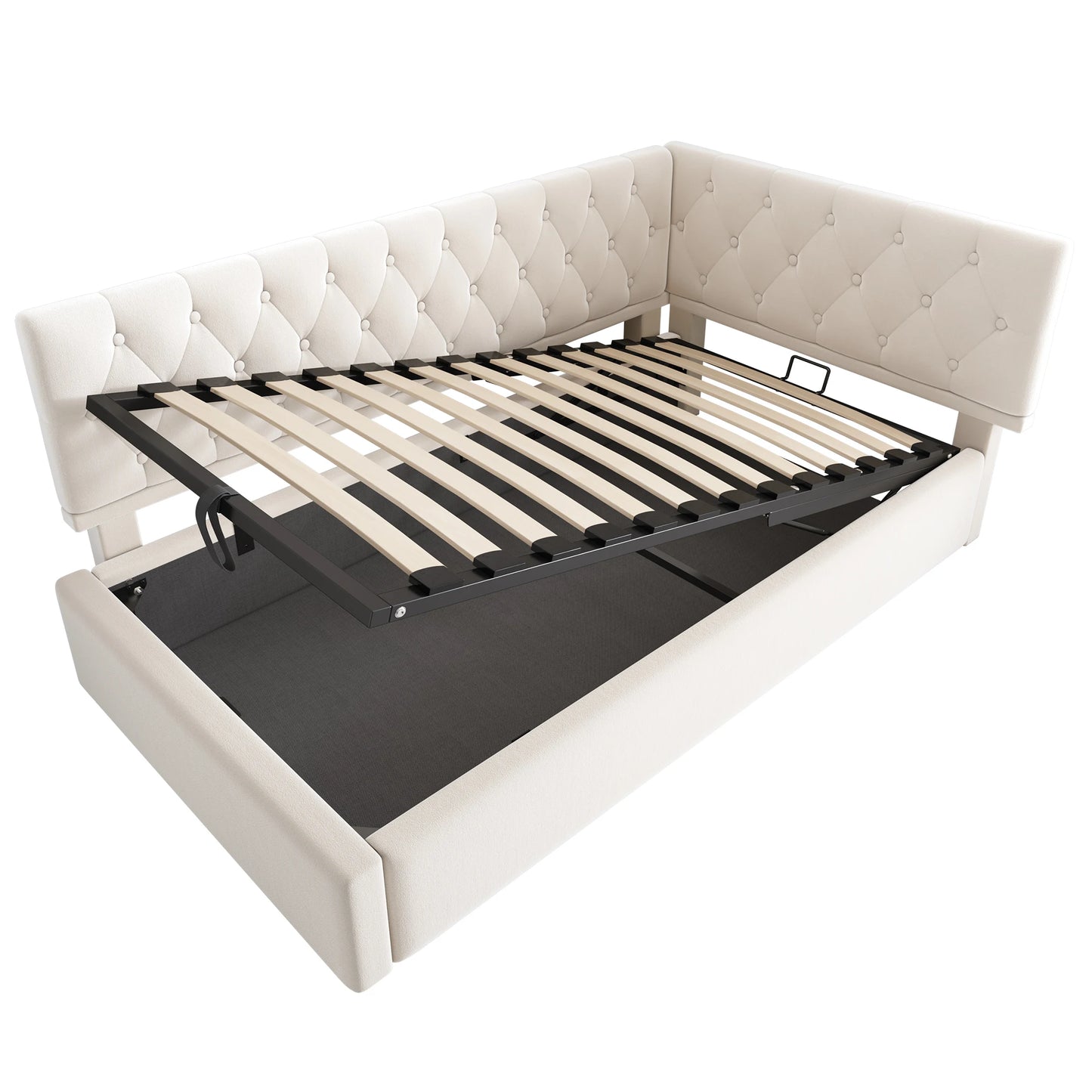 Daybed – Zitbank – Slaapbank – Loungemeubel – Slaapbed – Roze Velvet – Hydraulische Opbergruimte – 90x200 cm – Houten Frame