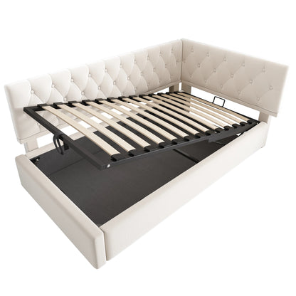 Daybed – Zitbank – Slaapbank – Loungemeubel – Slaapbed – Roze Velvet – Hydraulische Opbergruimte – 90x200 cm – Houten Frame