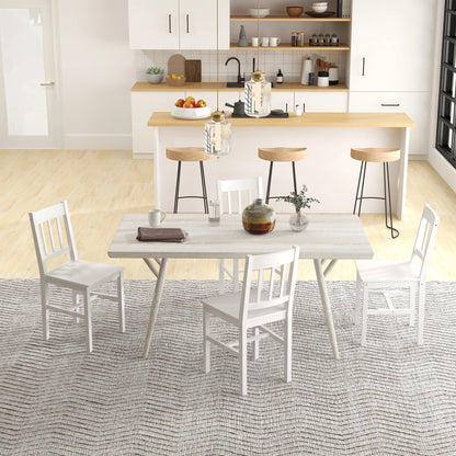 Eetkamerstoelen – Houten Stoelen – Keukenstoelen – Set Van 4 – Grenenhout – Comfortabele Rugleuning – Witte Afwerking