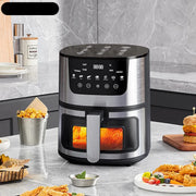Digitale Airfryer - PFAS vrij - Groot 7 Liter - 1400W - Heteluchtfriteuse - Zwart - Digital screen - Inclusief in hoogte verstelbaar Grillrack - Elektrische friteuse - LED-aanraakbediening - Slimme multifunctionele heteluchtoven