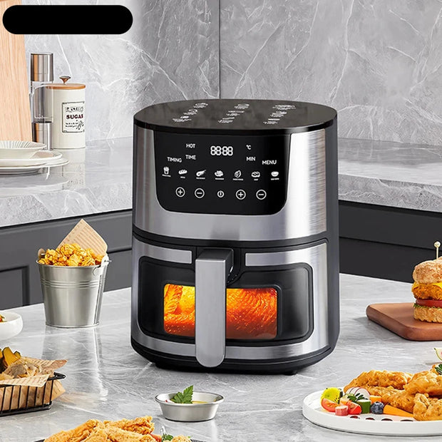 Digitale Airfryer - PFAS vrij - Groot 7 Liter - 1400W - Heteluchtfriteuse - Zwart - Digital screen - Inclusief in hoogte verstelbaar Grillrack - Elektrische friteuse - LED-aanraakbediening - Slimme multifunctionele heteluchtoven