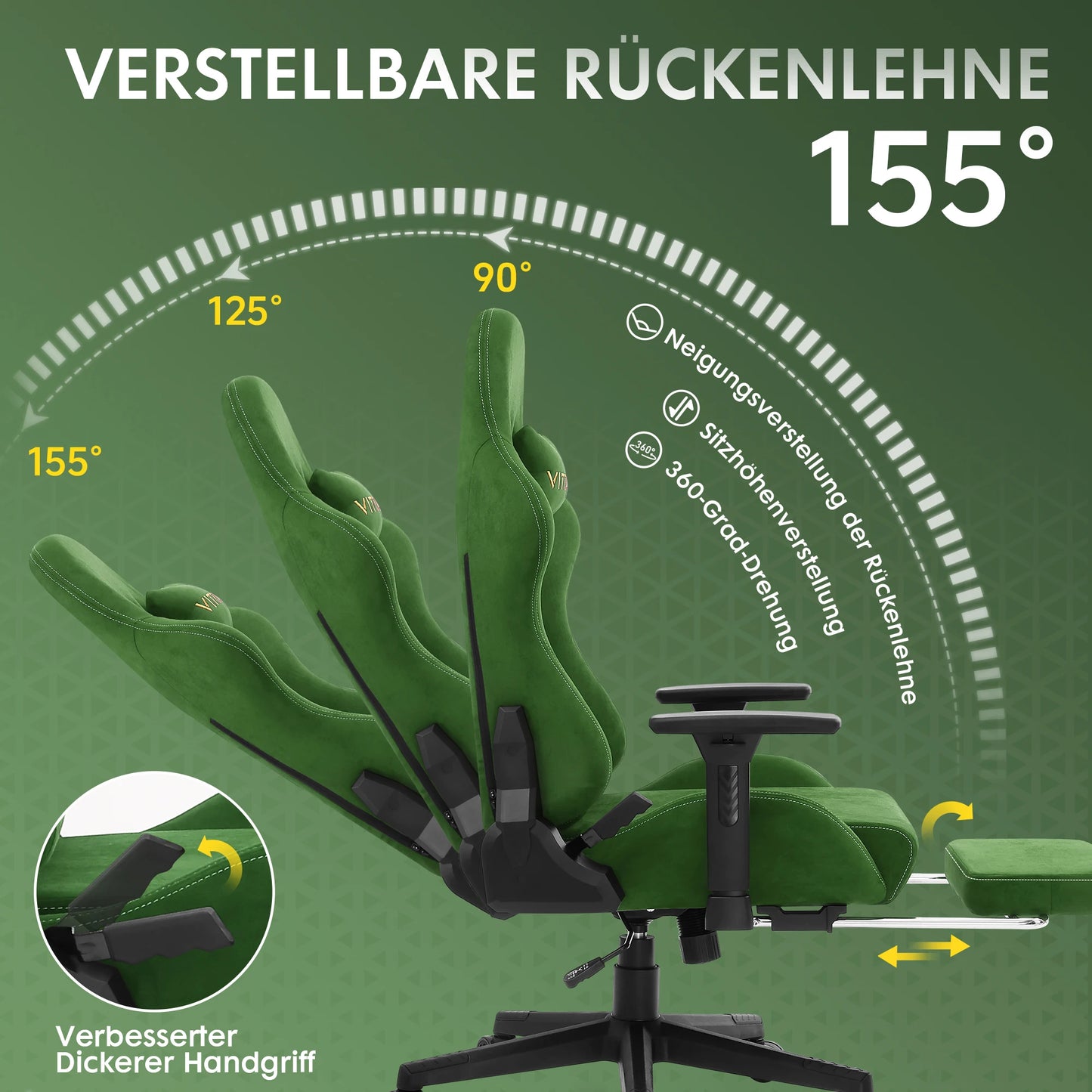 Ergonomische Gamingstoel – Bureaustoel – Gamestoel – Computerstoel – Kantoorstoel – Massagefunctie – Verstelbare Voetensteun – Hoogwaardig Suède Leer – Groen