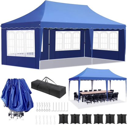Partytent - Partytenten - Tuinpaviljoen - Paviljoen - Easy up Partytent - 3x6m - Waterdicht - met Zijwanden - UV50+ Bescherming en Zandzakken – In Hoogte Verstelbaar - Tent - Blauw