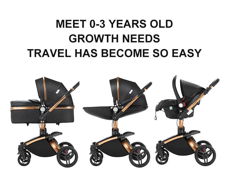 Kinderwagen - Babywagen - Buggy - Wandelwagen - 3-in-1 - met Reiswieg - en Autostoel - Opvouwbare Babystoel - Lichtgewicht - voor Baby's - en Peuters - Zwart