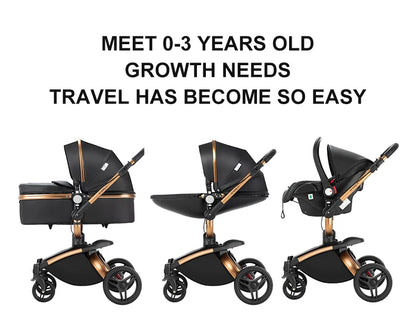 Kinderwagen - Babywagen - Buggy - Wandelwagen - 3-in-1 - met Reiswieg - en Autostoel - Opvouwbare Babystoel - Lichtgewicht - voor Baby's - en Peuters - Oranje