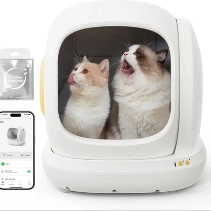 Automatische Kattenbak – Slimme Kattenbak – Zelfreinigende Kattenbak – App-Gestuurde Kattenbak – Ruime Instap – Gezondheidsmonitoring