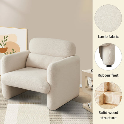 Relaxstoel – Lounge Stoel – Fauteuil – Stoel – Leesstoel – Zacht Stof – Houten Frame – Comfortabele Kussens - Witte Rijst