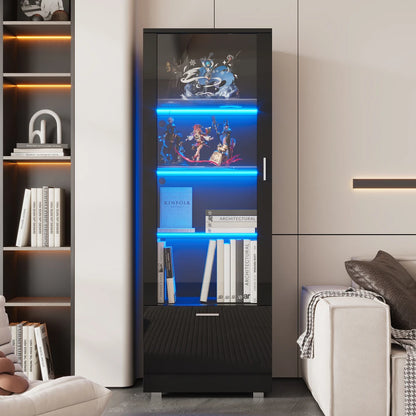 Vitrinekast Zwart – Vitrinekast Hoogglans – Showkast – Glasvitrine – Opbergkast – LED-Verlichting – Gehard Glas Planken