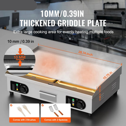 Bakplaat - Elektrische Bakplaat - Grill - Grill Apparaat - Grill Plaat - 26 inch - 4000W - Horeca Grillplaat voor Perfect Grillen