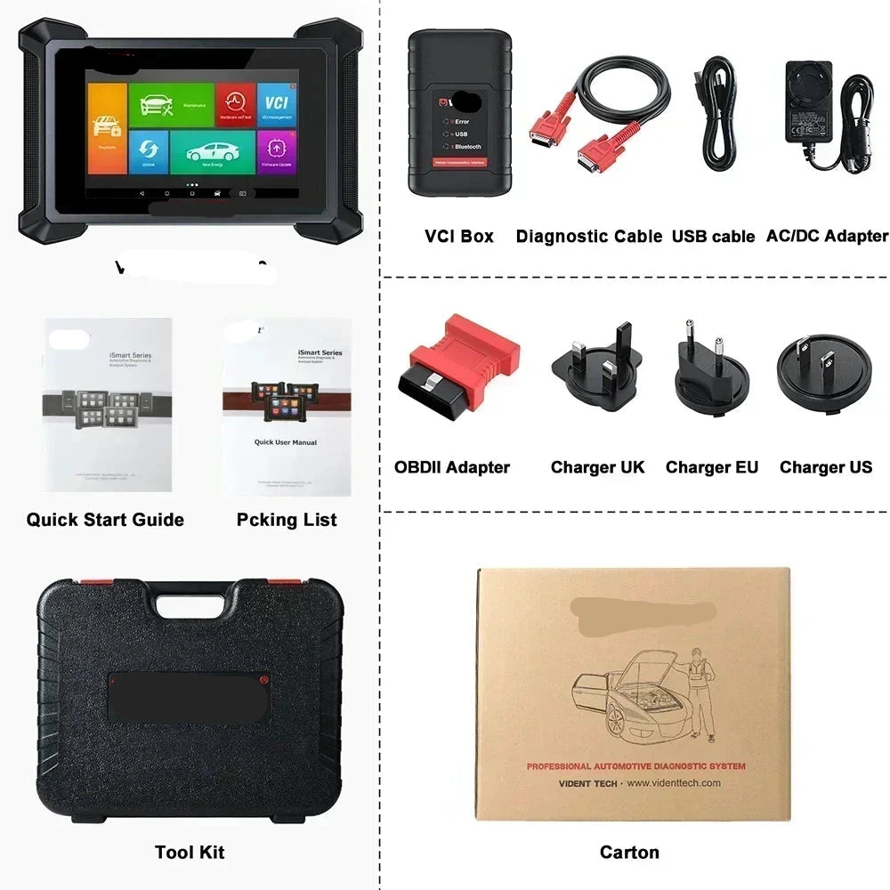 Auto Diagnosetool – OBD Scanner – Diagnoseapparaat – Sleutelprogrammering – 8-Inch Touchscreen – Bluetooth – 8500 mAh Batterij