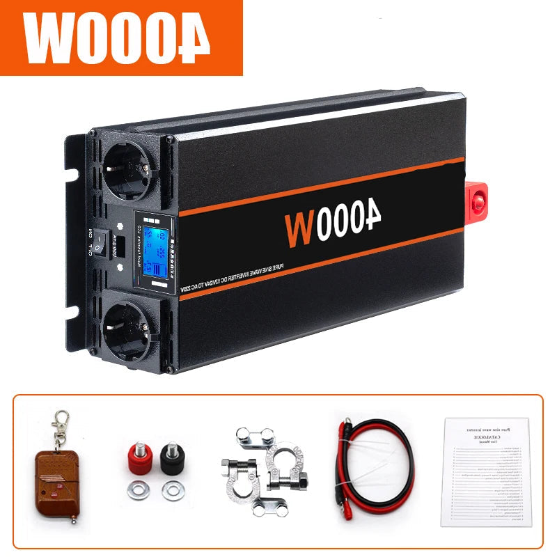 Omvormer - Spanningsomvormer - Auto Omvormer - 4000W - Powerstation - Powerbank - DC 12V 24V naar AC 220V - met Afstandsbediening en EU Stopcontact - QUORE