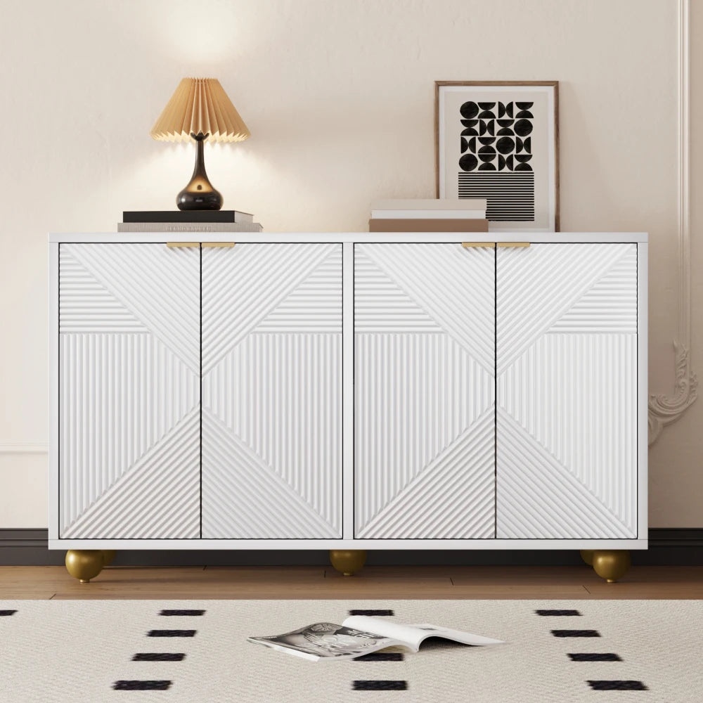 Dressoir – Sideboard – Kast – Opbergkast – Dressoirkast – Wit Design – Verstelbare Planken – Metalen Handgrepen