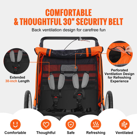 Bicycle Trailer - Bike Trailer - Bike Trailer For Kids - Children's Bike Trailer - Bike Trailer - Double Seat Carrier - Foldable - Kids Bike Trailer Trailer - and Stroller Bike Trailer For Kids - 59x34x37in - 88 lbs Capacity